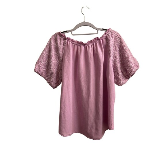 Cato Women’s Pink Puff Sleeve Embroidered Boho Peasant Top Size S - Picture 2 of 6
